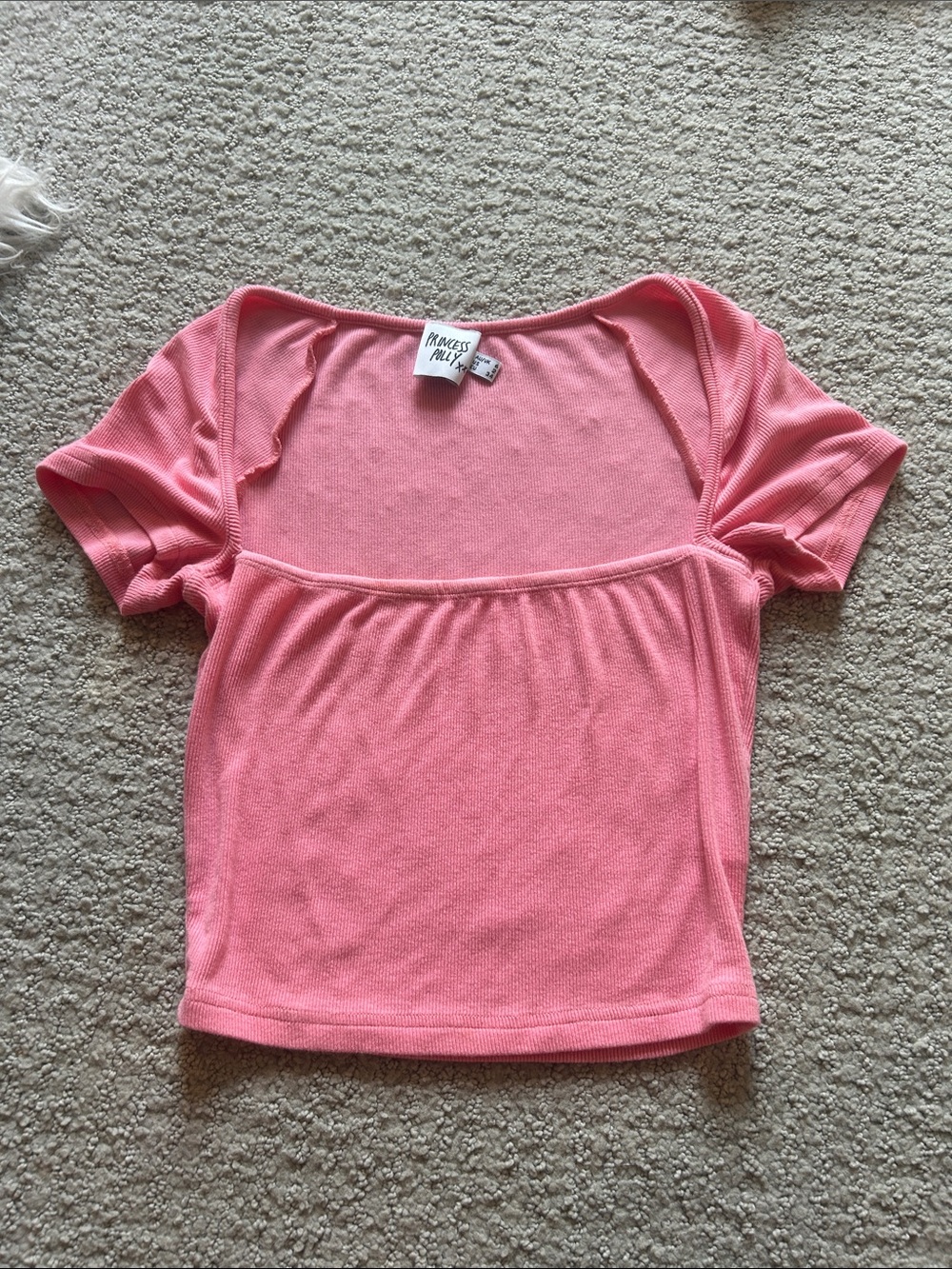 Princess Polly Coral-Pink Square Neck Ribbed Crop Tee